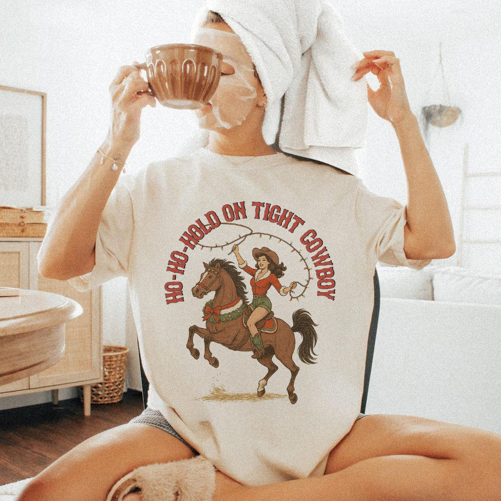 Ho Ho Hold On Tight Christmas Rodeo T-shirt