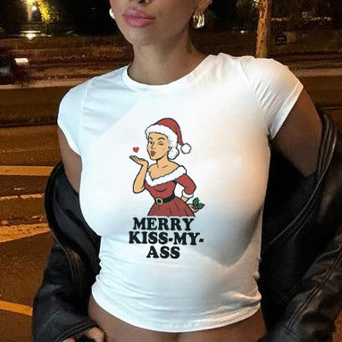 Merry Kiss My Ass Christmas Cropped Baby T-shirt