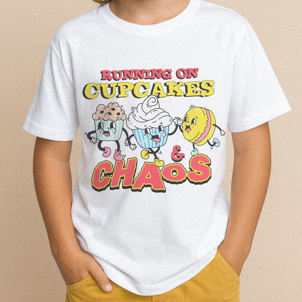 Running On Cupcakes And Chaos Kids T-shirt