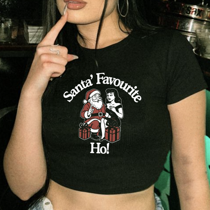 Santa's Favourite Ho Christmas Cropped Baby T-shirt