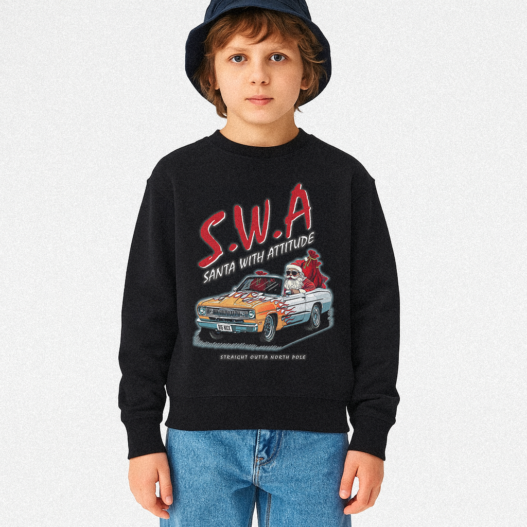 Santa With Attitude Kids Christmas Sweatshirt