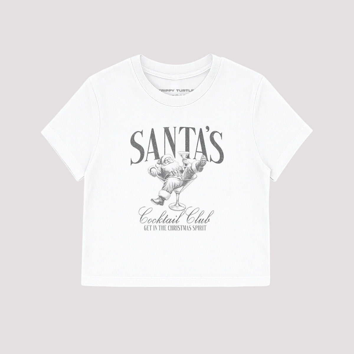 Santa Cocktail Christmas Cropped Fitted T-shirt