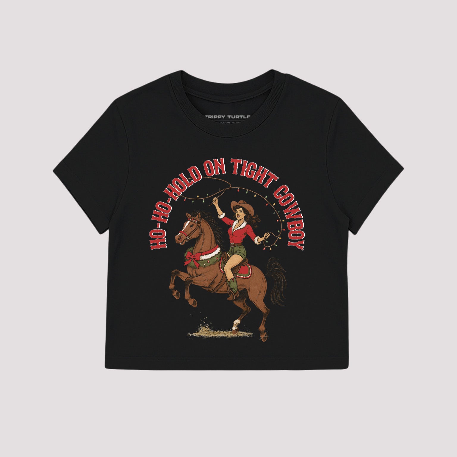 Ho Ho Hold On Tight Christmas Rodeo Cropped Baby T-shirt