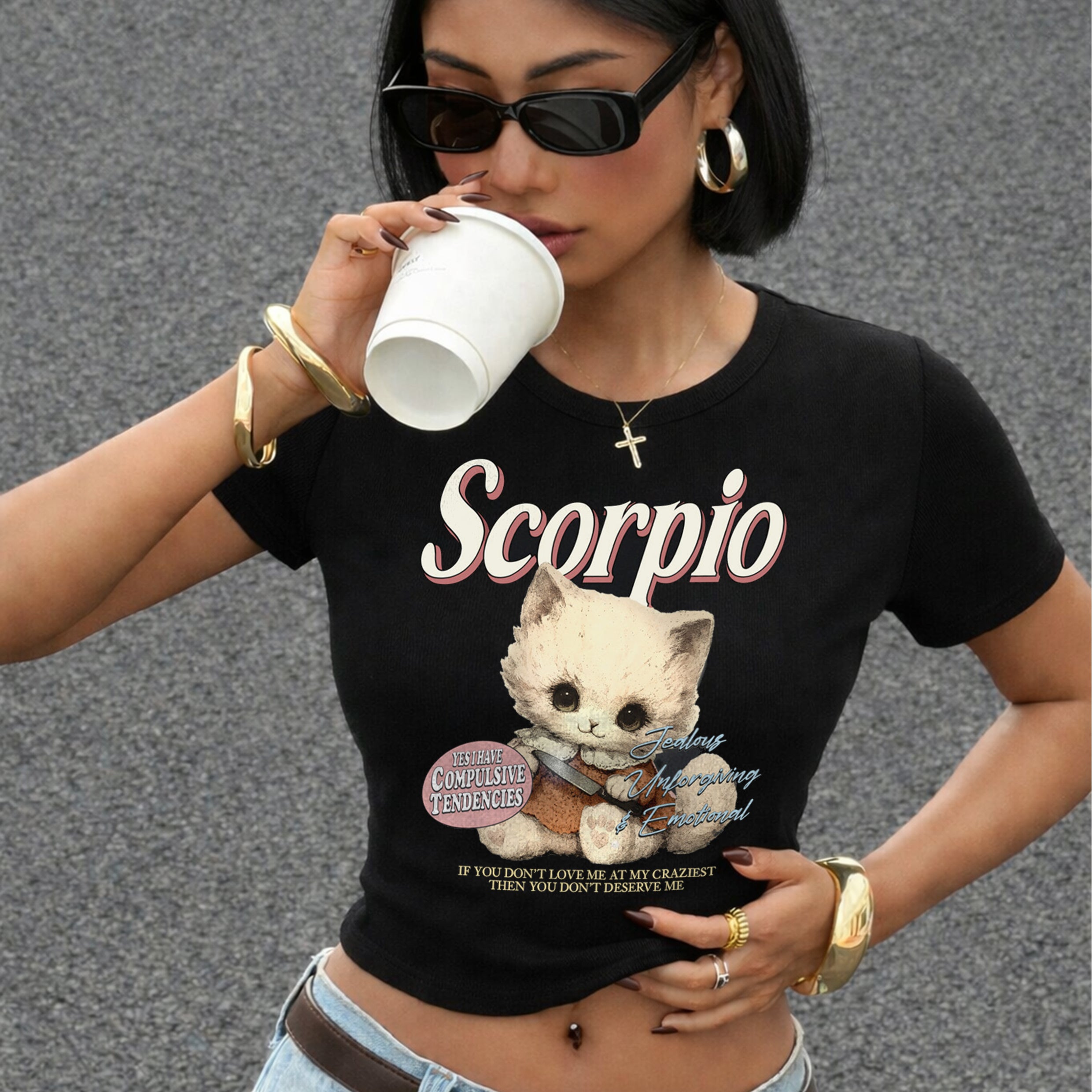 Scorpio Cat Star Sign Cropped Baby T-shirt
