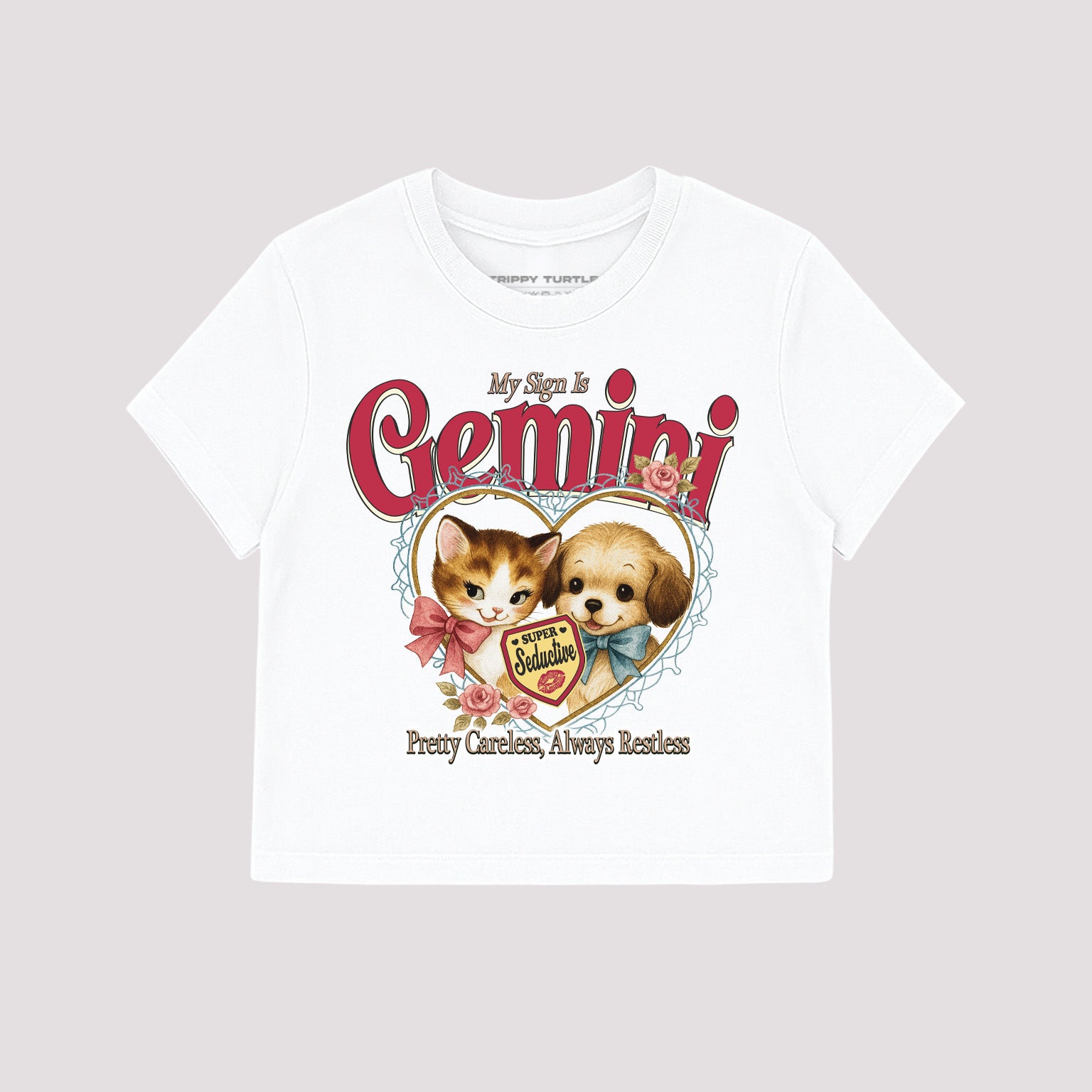 Gemini Cat Star Sign Cropped Baby T-shirt
