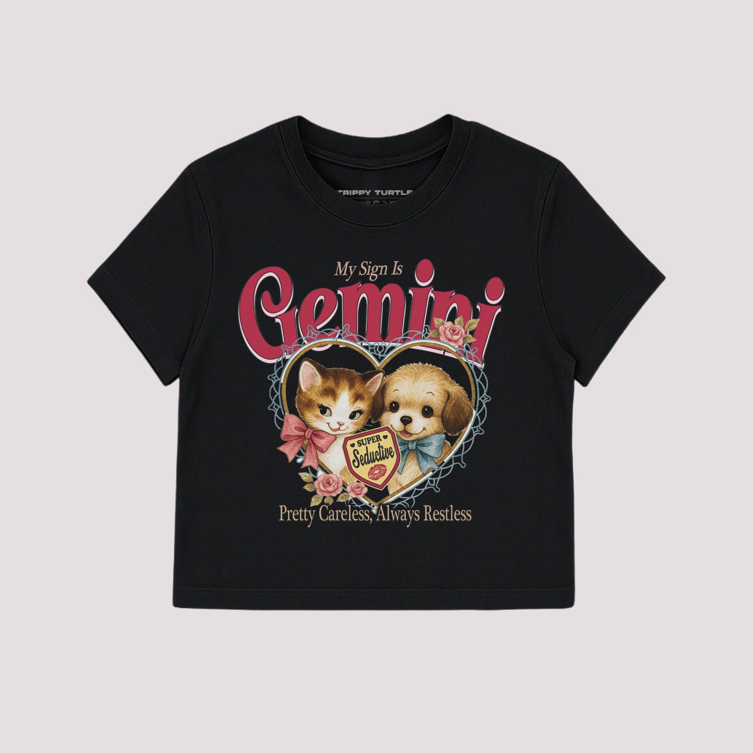 Gemini Cat Star Sign Cropped Baby T-shirt