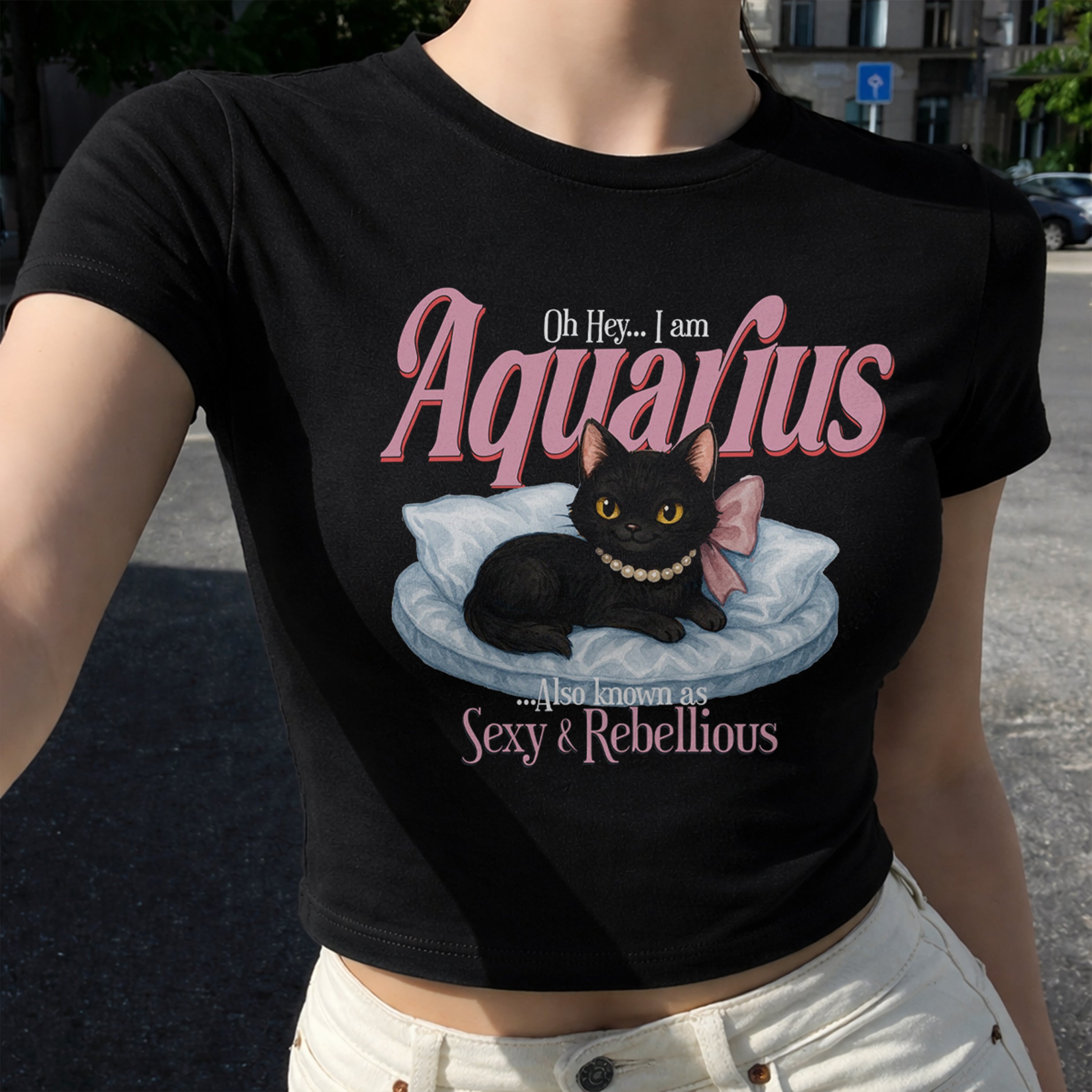 Aquarius Cat Star Sign Cropped Baby T-shirt