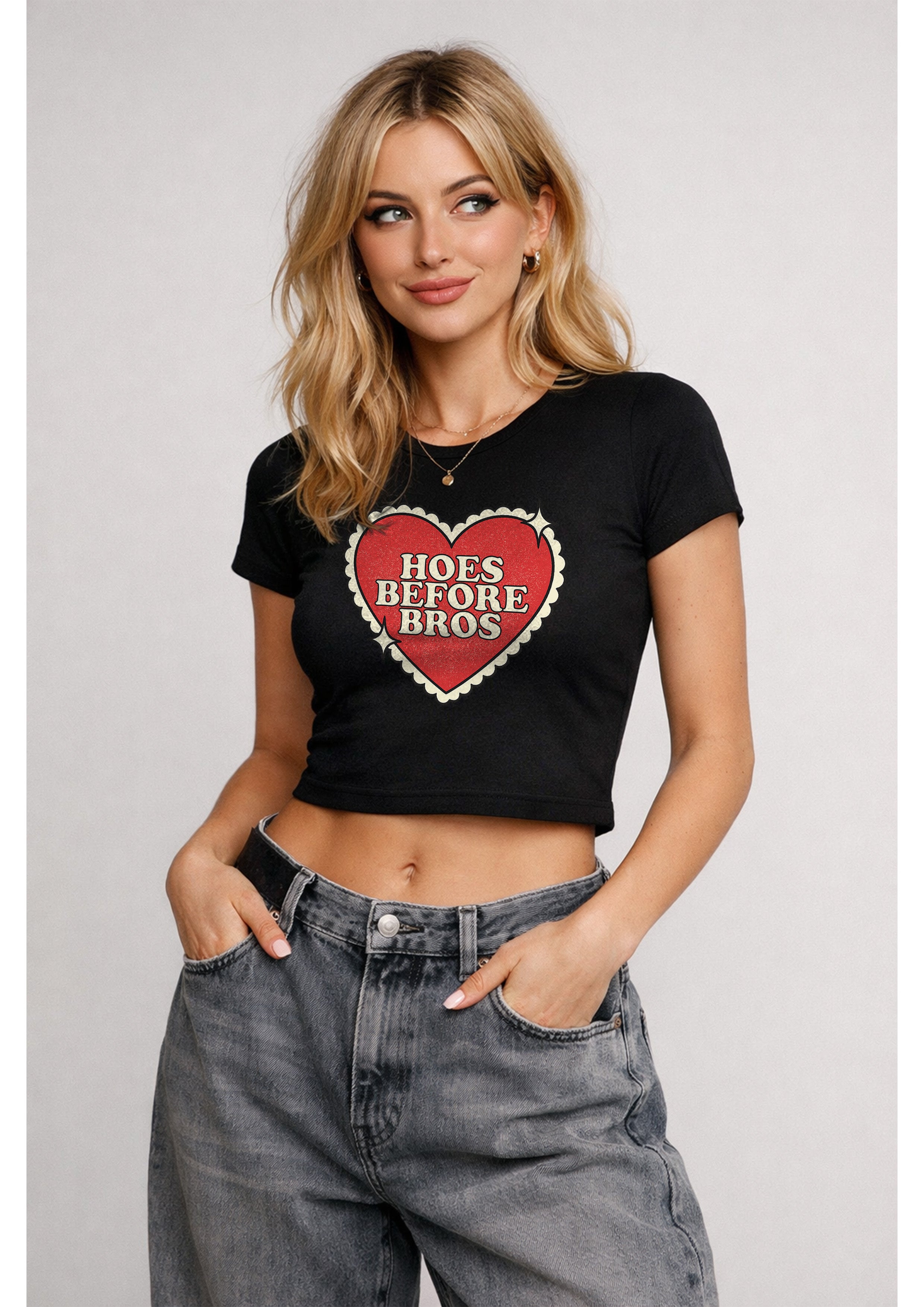 Hoes Before Bros Cropped Baby T-shirt