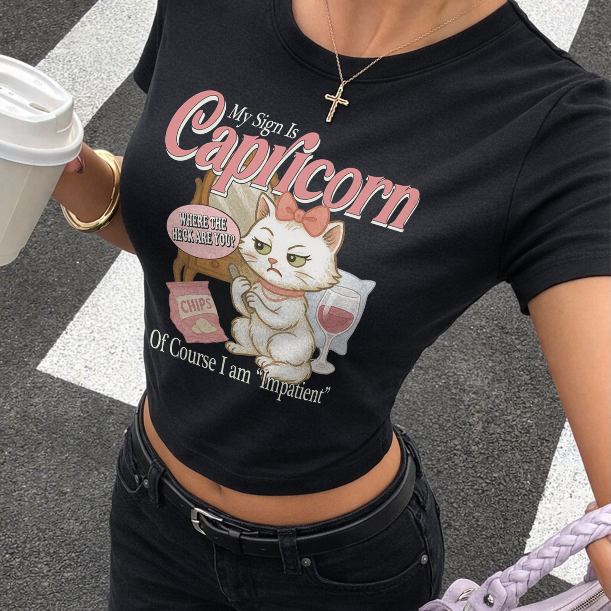 Capricorn Cat Star Sign Cropped Baby T-shirt