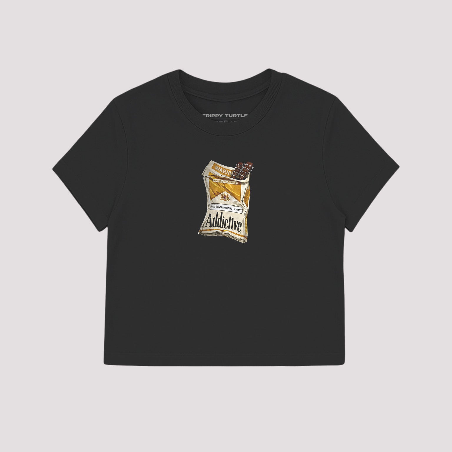 Addictive Guitar Smoke Graphic Cropped Baby T-shirt