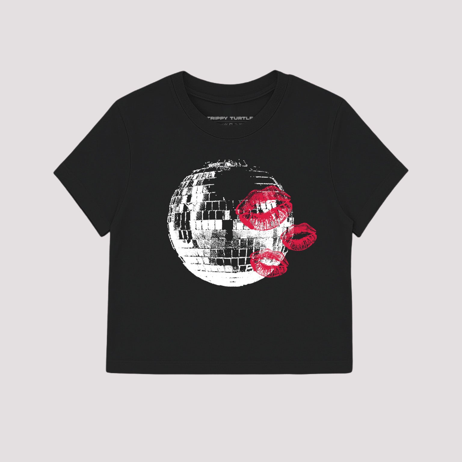 Disco Ball RED lip Kiss Cropped Baby Tee