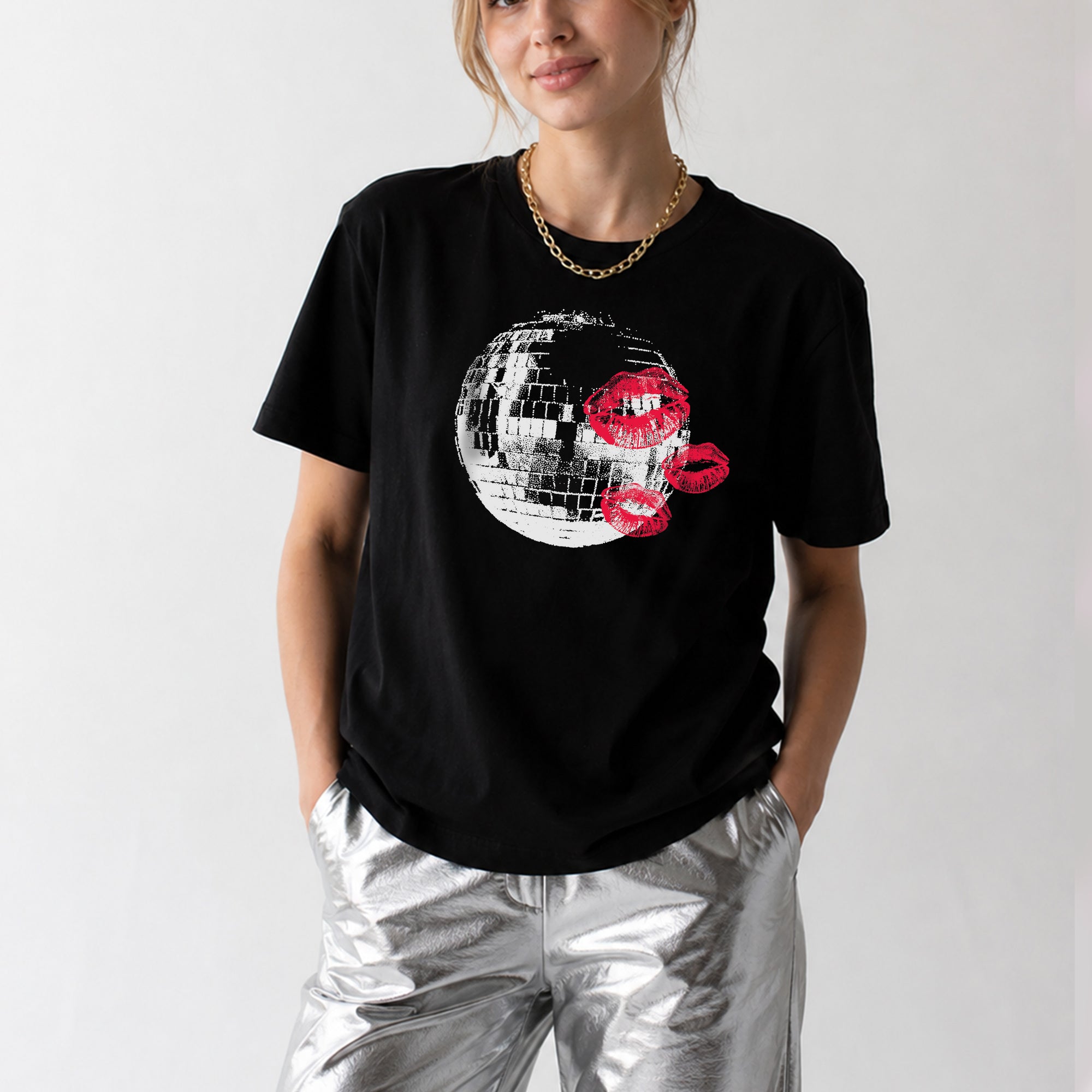 Disco Ball RED lip Kiss T-shirt