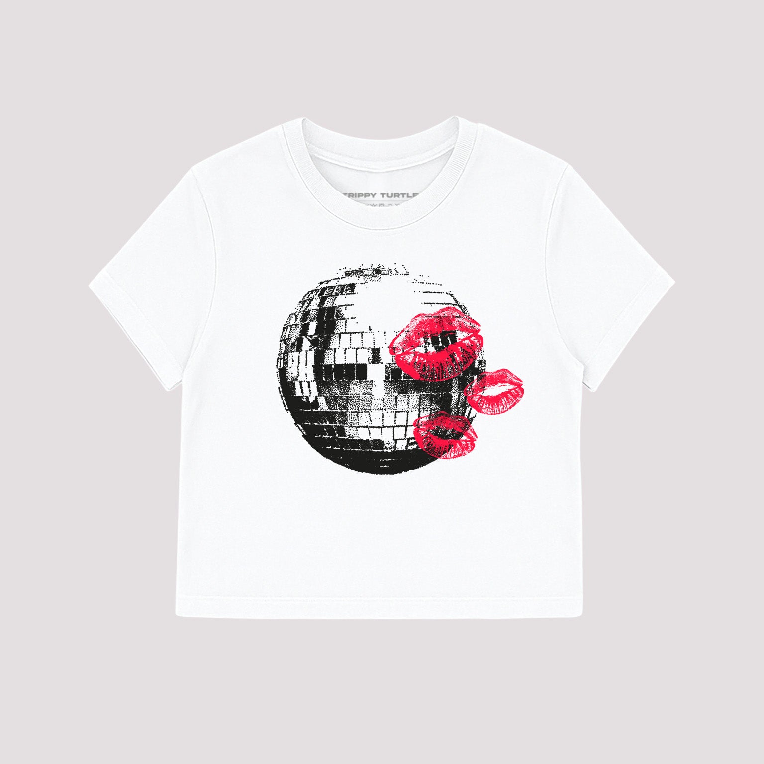 Disco Ball RED lip Kiss Cropped Baby Tee