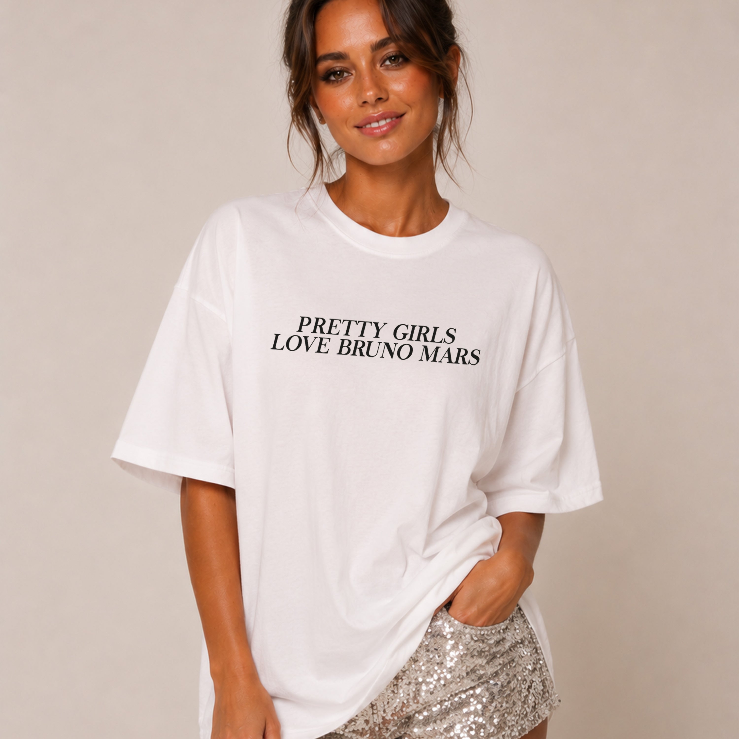 Pretty Girls Love Bruno Text Slogan T-shirt