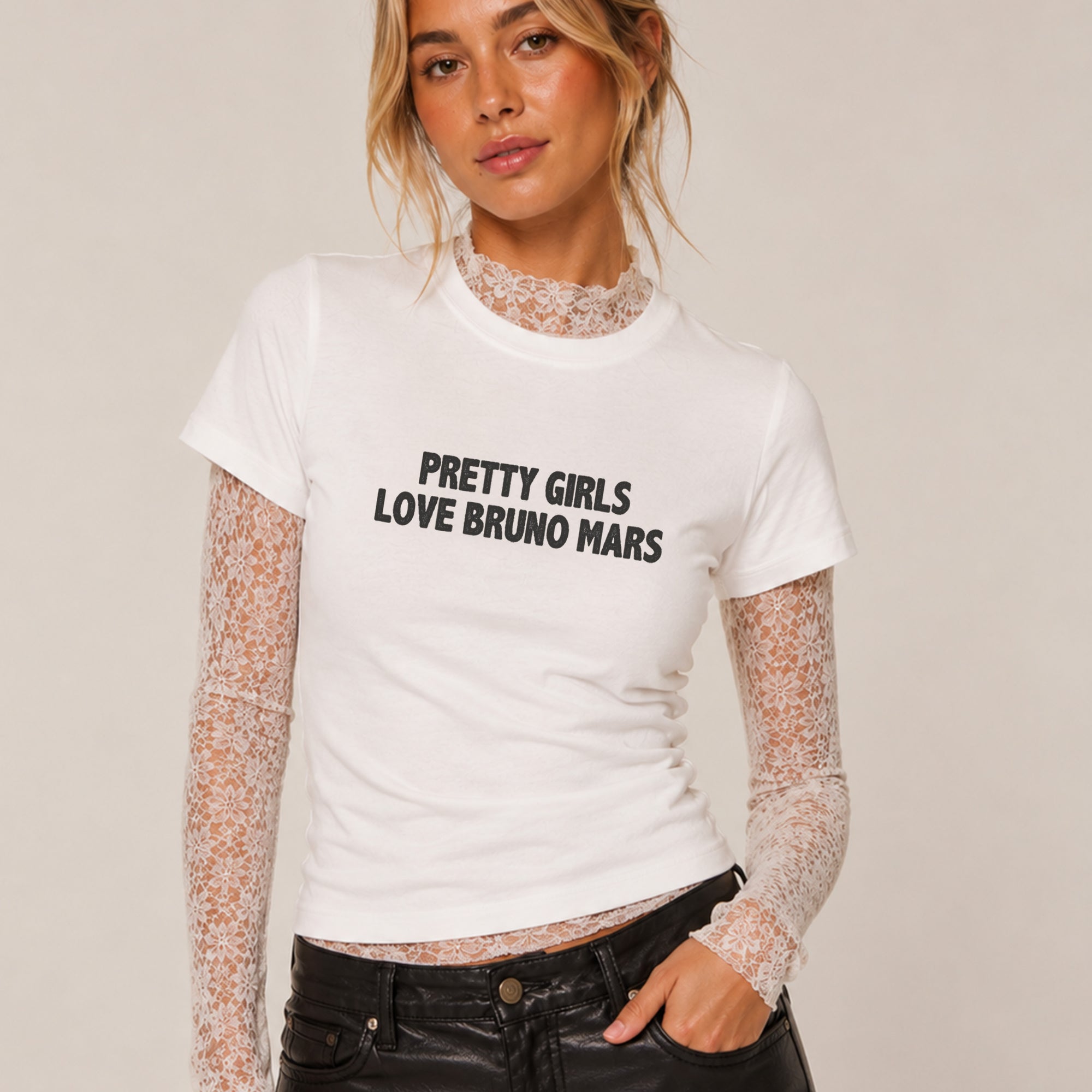 Pretty Girls Love Bruno Bubble Slogan Cropped Baby T-shirt