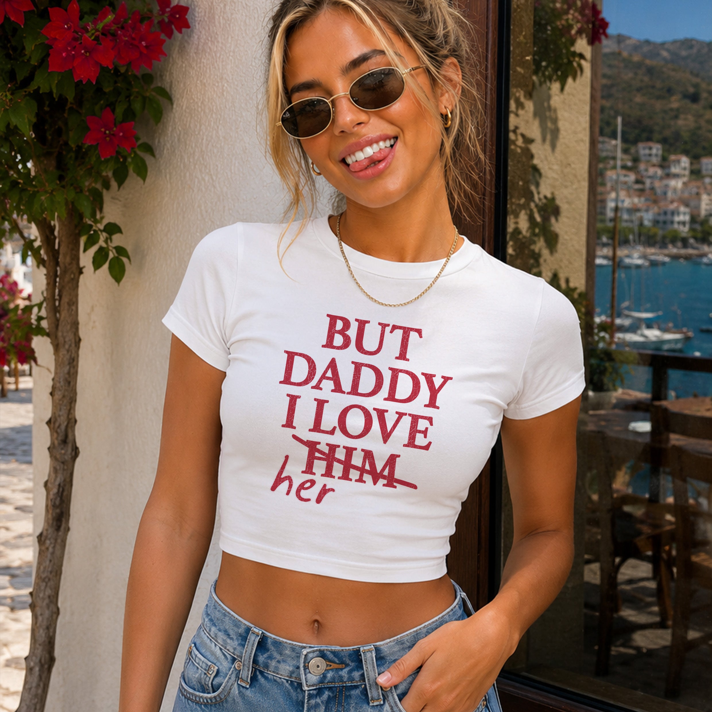 But Daddy i Love Her Slogan Cropped Baby T-shirt