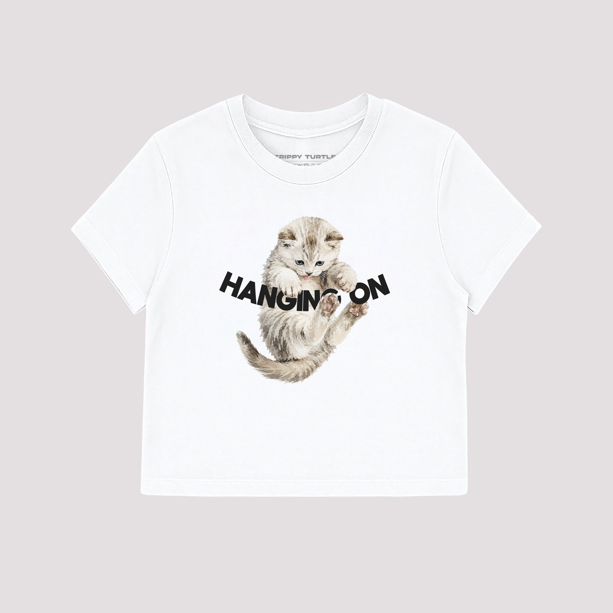 Hanging On Cat Graphic Cropped Fitted T-shirt