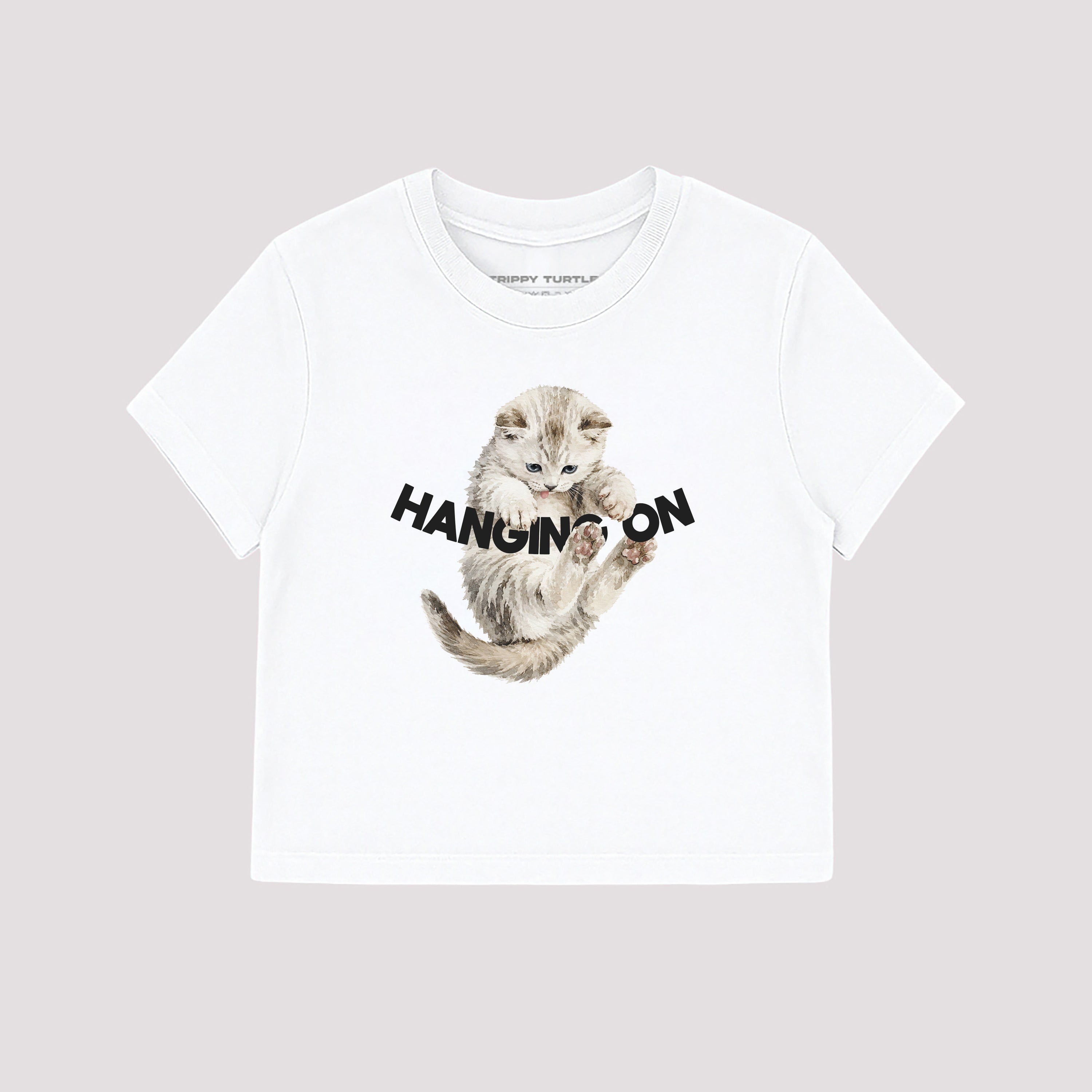 Hanging On Cat Graphic Cropped Fitted T-shirt