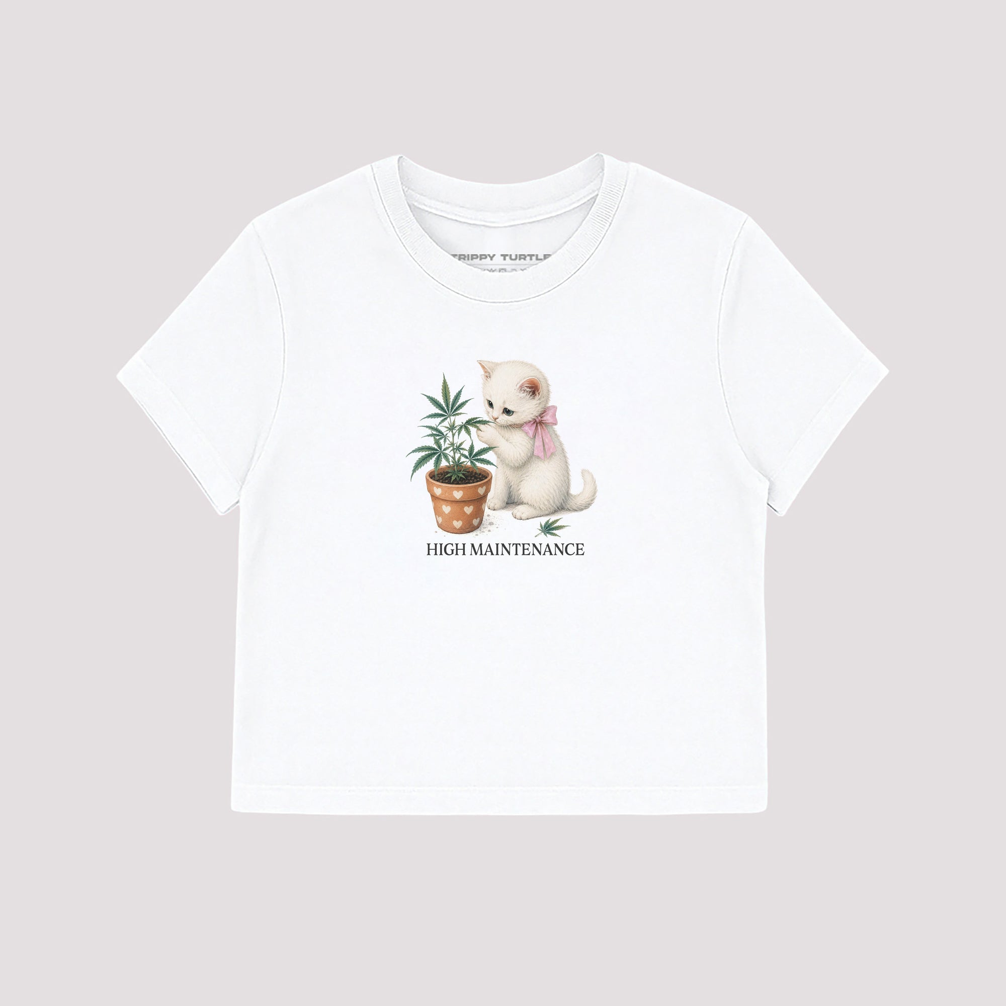 High Maintenance Cat Graphic Cropped Fitted T-shirt