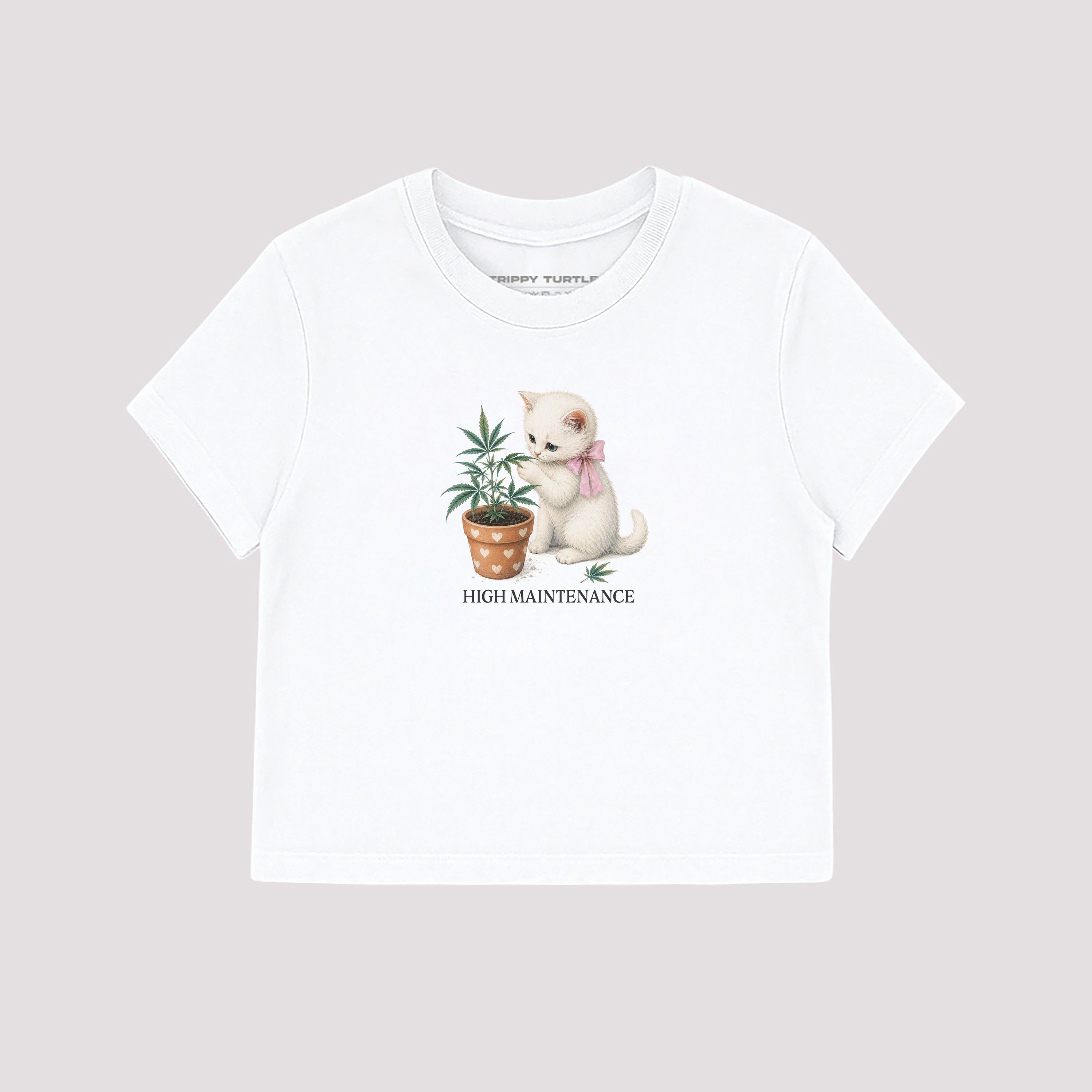 High Maintenance Cat Graphic Cropped Fitted T-shirt