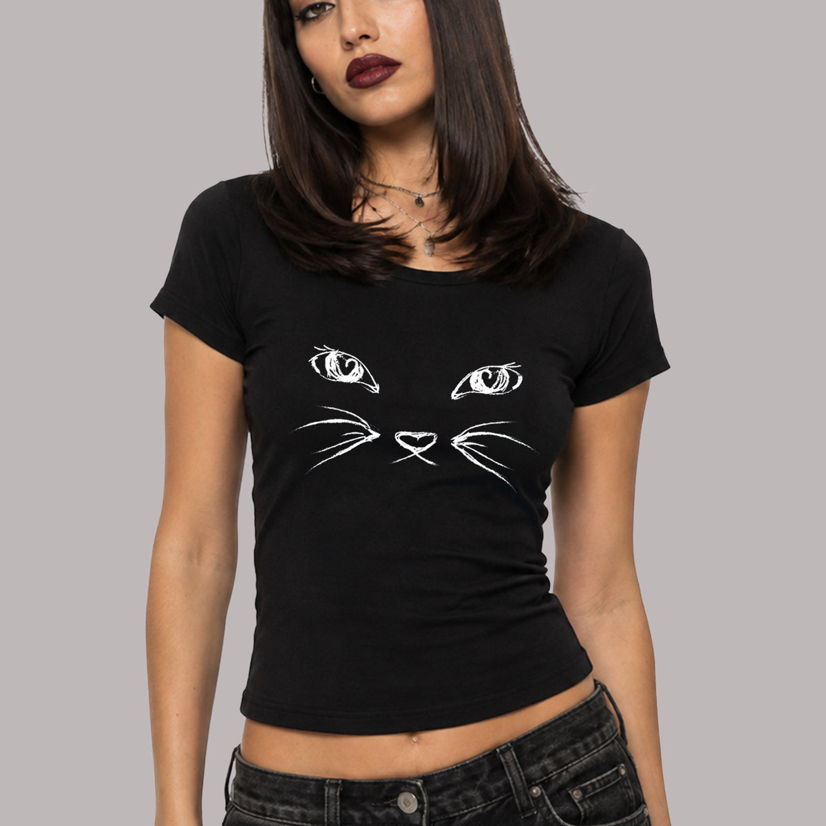 Cat Halloween Cropped Fitted T-shirt