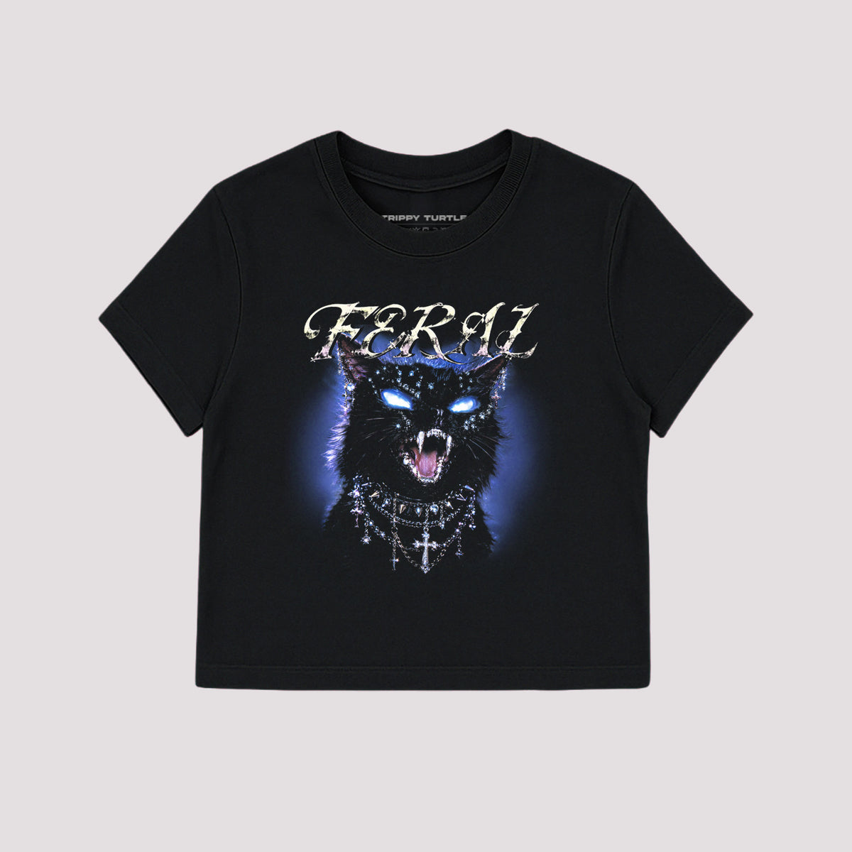 Feral Cat Halloween Cropped Fitted T-shirt
