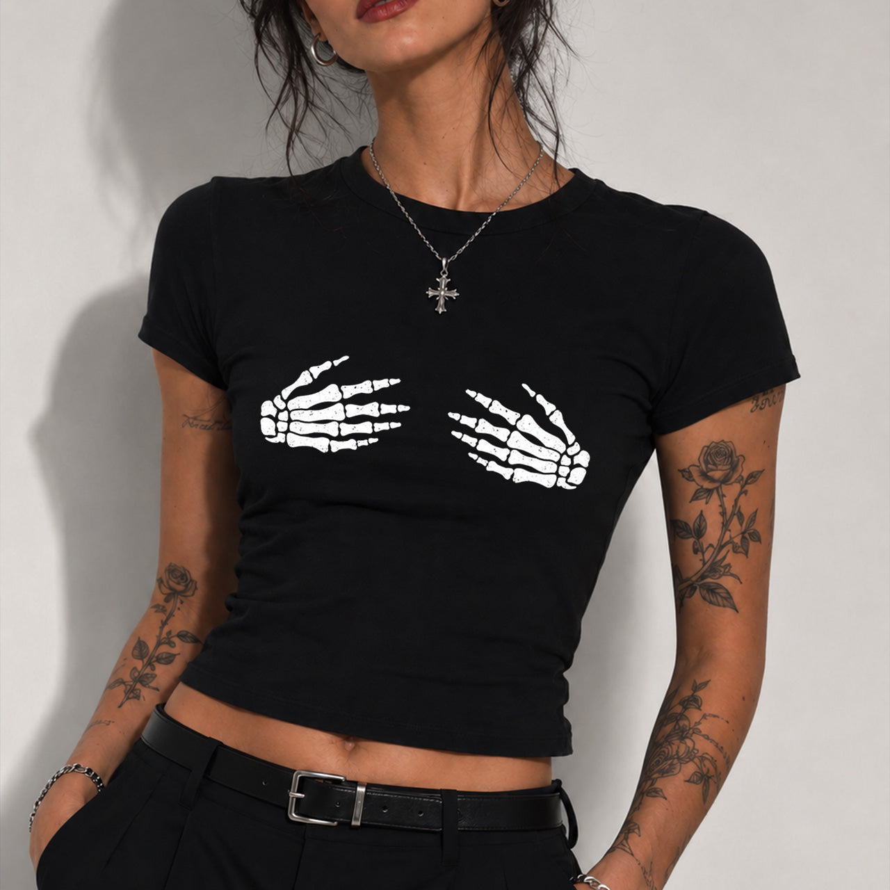 Skeleton Halloween Cropped Fitted T-shirt