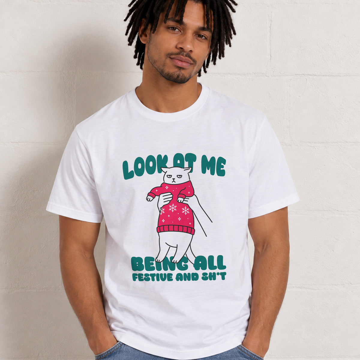 Festive Christmas Cat Graphic T-Shirt