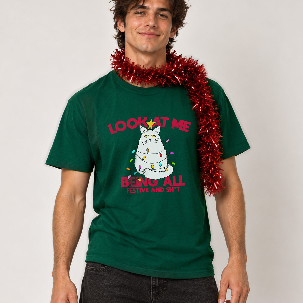 Festive Christmas Cat Graphic T-Shirt