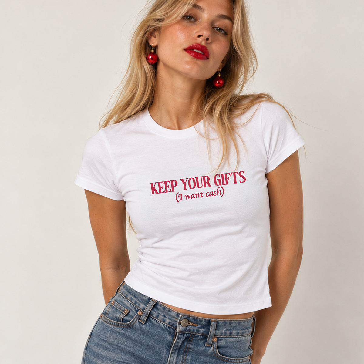 Christmas Slogan Cropped Fitted T-shirt