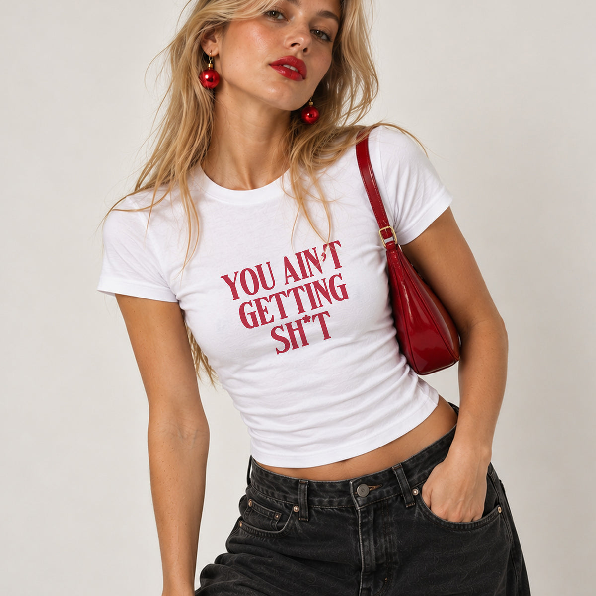 Christmas Slogan Cropped Fitted T-shirt