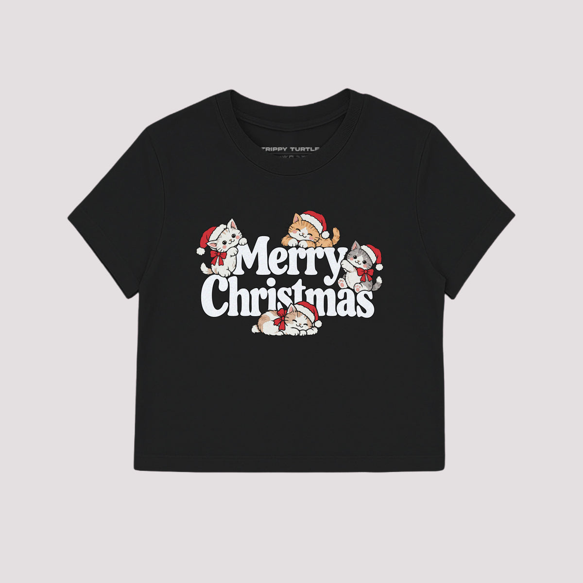 Christmas Cat Graphic Cropped Fitted T-shirt