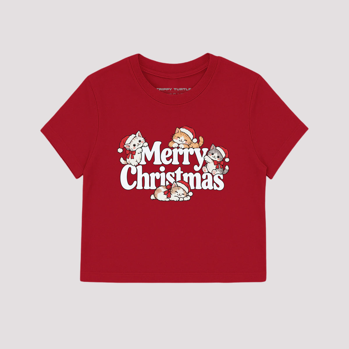 Christmas Cat Graphic Cropped Fitted T-shirt