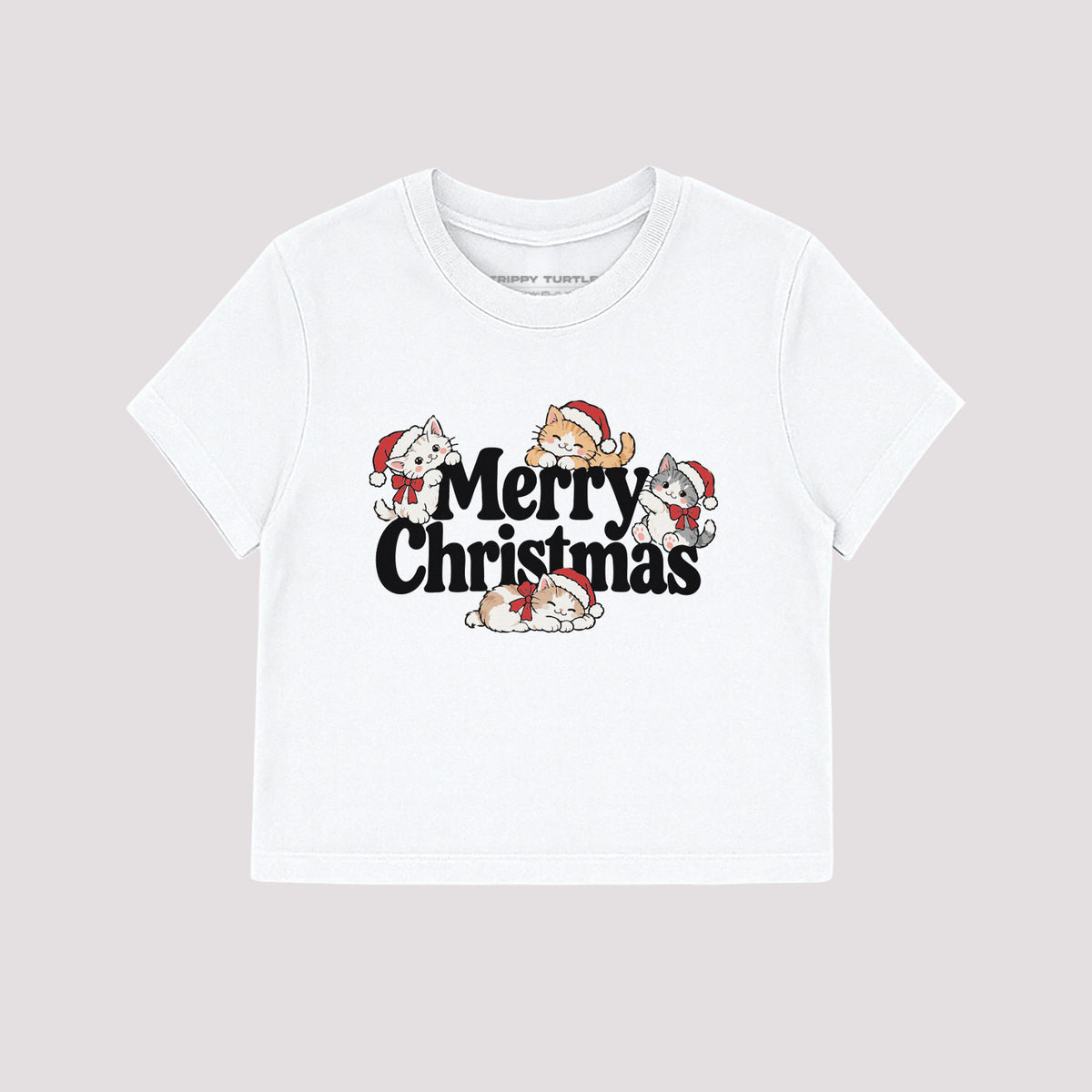 Christmas Cat Graphic Cropped Fitted T-shirt